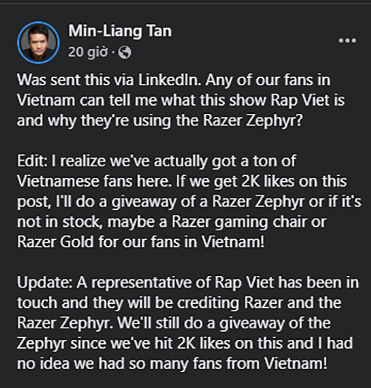 Rap Việt tiếp tục bị CEO Razer "gọi tên"  1